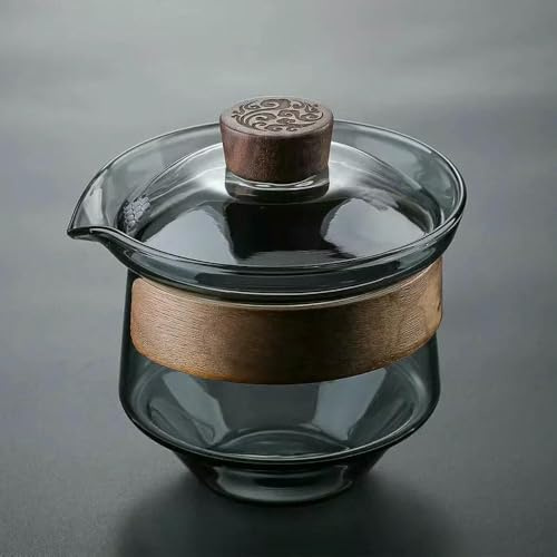 YOYOBO Sopera de té Gaiwan de Vidrio, Individual, Resistente al Calor y a Las Quemaduras, Juego de té Sancai, Taza y tazón de té Kung Fu