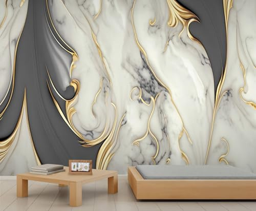 FACADUP Beige Marble Murals Modern Luxurious Gray Gold Texture Marble Wallpaper for Living Room Bedroom 150x105cm Home TV Sofa Background Wall Decor (Not Self-Adhesive)