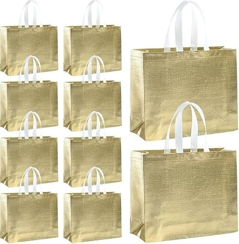 40 Stück Glänzende Goldene Tragetaschen Wiederverwendbare Geschenktaschen mit Griffen, Non-Woven Einkaufstaschen Party Bags für Hochzeit, Geburtstag, Brautjungfern