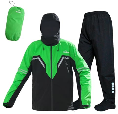 VIKAMAKA Waterproof Rain Suit for Men,Lightweight Rain Jacket and Pant Portable Reflective for Motorcycle Cycling Rain Gear