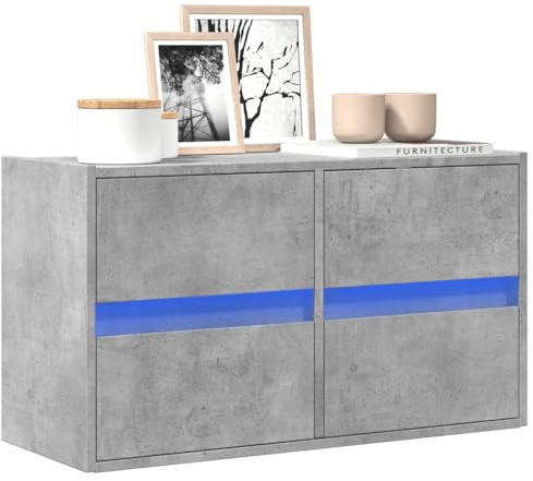 Tomostar Meuble TV Suspendu, Support Télé Flottante Support TV Mural avec lumières LED Gris béton 80x31x45 cm