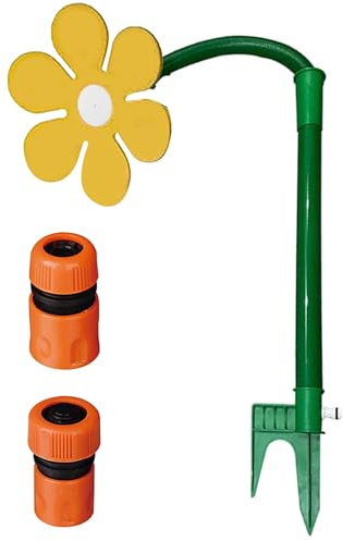 MoSundi Irrigatore da giardino a forma di fiore con spruzzo d'acqua rotante a 360 gradi, base a doppia punta, materiale ABS PP EVA, facile collegamento del tubo, giallo