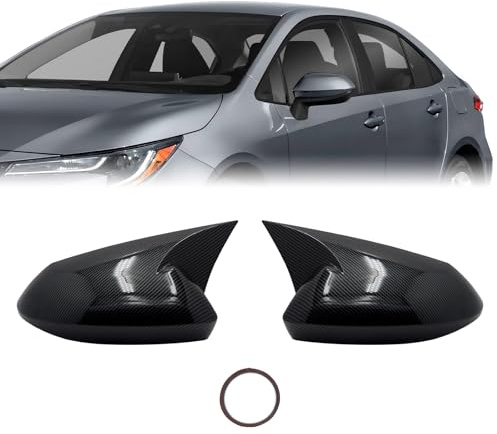 Mountsky 2PCS Mirror Cover Compatible with Toyota Corolla 2020-2026 Hatchback 2019-2025 Accessories Car Ox Horn Side Rearview Mirror Cap Cover Wing Protect Decorate Covers (Glossy Carbon Fiber)
