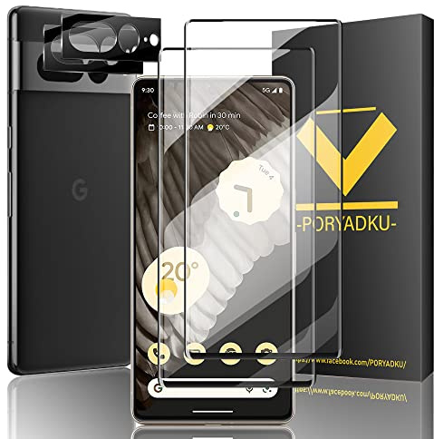 Protector de Pantalla para Para Google Pixel 7 Pro 5G, Película de Vidrio Templado 2 Piezas+ Protector de Lente de Cámara 2 Piezas, 9H Dureza, Antihuellas, HD Clara, Sin Burbujas, Anti-Scratch