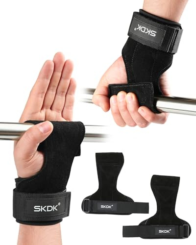 FitDA Straps Palestra, Paracalli Crossfit in pelle bovina, per Trazioni, Stacco e Sollevamento Pesi, Progettati per Carichi Elevati e Allenamento Forza, Lifting Straps Professionali, Unisex, Nero