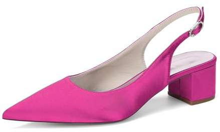 HFWXYSA Femmes Bloc Chunky Mi Talon Heel Fermé Pointu Bout Sandales Lanières Cheville Slingback Mariage Escarpins Sexy Dress Chaussures,Fuchsia,36 EU