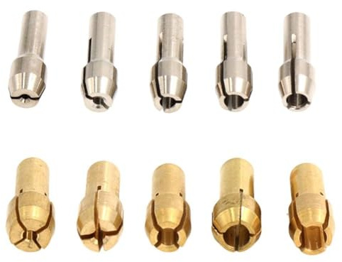 Juego de 10 mini portabrocas de 0,5 a 3,2 mm, adaptador de pinza para herramientas giratorias, cobre y acero inoxidable, dorado/plateado