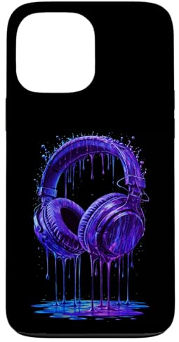 Casque Audio Bleu électrique DJ Gamer Musique Art Paint Drip Coque pour iPhone 13 Pro Max