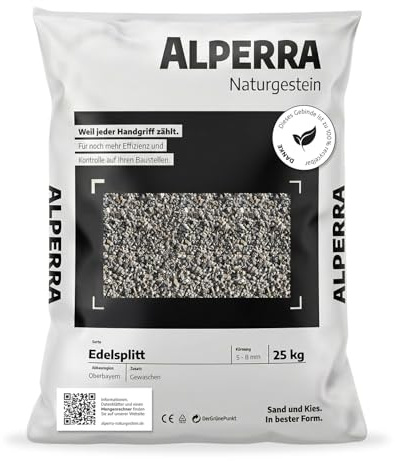 ALPERRA Edelsplitt 5–8 mm 25 kg – Premium Zierkies & Ziersplitt | Als klassischer Ziersplitt für Gartenbeete, Wege, Pflanzflächen und harmonische Außenbereiche, grau anthrazit marmoriert