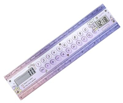 Skrivbordsräknare linjal med klockskärm, 15 cm/5,9 tum mätskala och 8-siffrig skärm för skola och undervisning rak linjal miniräknare studieskrivbord matematikhjälp LCD-skärm klocka klassrumsverktyg