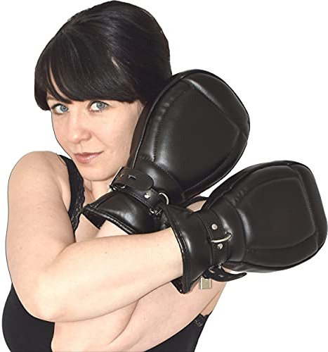 Honeylust - BDSM Fäustlinge abschließbar – weich gepolsterte Bondage Handschuhe aus Kunstleder mit Minischlössern & größenverstellbaren Bändern für totale Fingerfixierung, Unisex für Damen und Herren