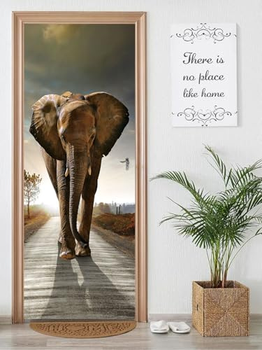 FLFK 3D Türtapete Selbstklebend TürPoster 77x200cm-Elefant Türaufkleber Abziehen und Aufkleben Mauer Aufkleber Zuhause Dekor(2 Stk/Set)