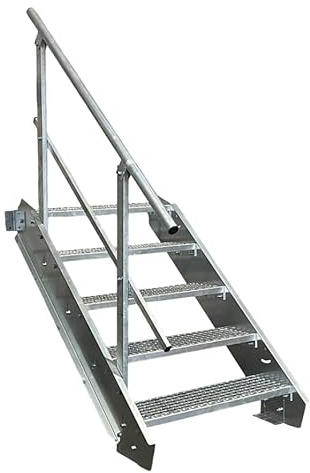 Stahltreppe Industrietreppe Aussentreppe Treppe 5 Stufen-Breite 120cm Variable Geschosshöhe 70-105cm mit einseitigem Geländer