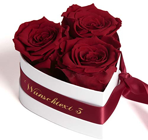 Infinity Rosenbox Herz Wunschtext personalisiert - 3 ewige Rosen dunkelrot in Box 10x12cm haltbar 3 Jahre - persönliche Geschenk Freundin Rosemarie Schulz Heidelberg (Wunschtext, Burgundy)