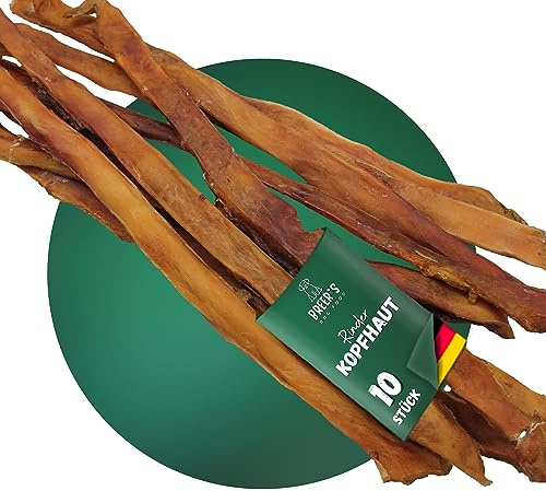 BREERs Getrocknete Rinderkopfhaut 70-80 cm für Hunde 10 Stück aus eigener Deutscher Herstellung, Kauartikel für Groß & Klein