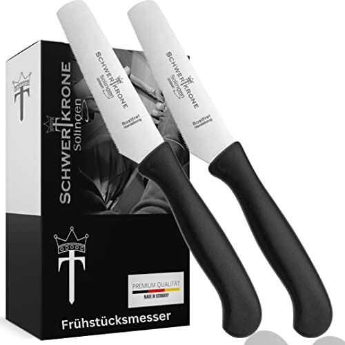 Schwertkrone Solingen 2er Set Brötchenmesser Brotzeitmesser Frühstücksmesser Messer Tafelmesser rostfrei gezahnt spülmaschinengeeignet Made in Germany