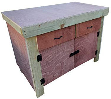 Arbor Garden Solutions Wooden Workbench Eucalyptus Hardwood Top With Storage Drawers and Lockable Cupboard (4ft)