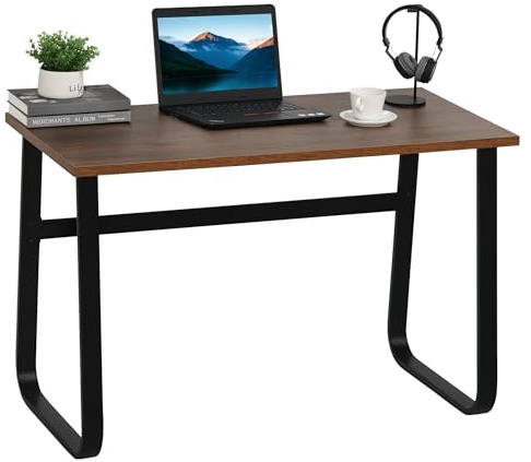 HOMCOM Computer Table, Writing Desk with Steel Frame and Wood Top, Industrial Home Study Table, 115 x 58 x 74.5cm, Rustic Brown and Black
