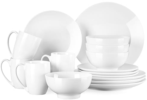 LOVECASA Sweet Service de table en porcelaine 16 pièces Multicolore Service de table pour 4 personnes | Assiettes plates, tasses, assiettes à dessert et bols