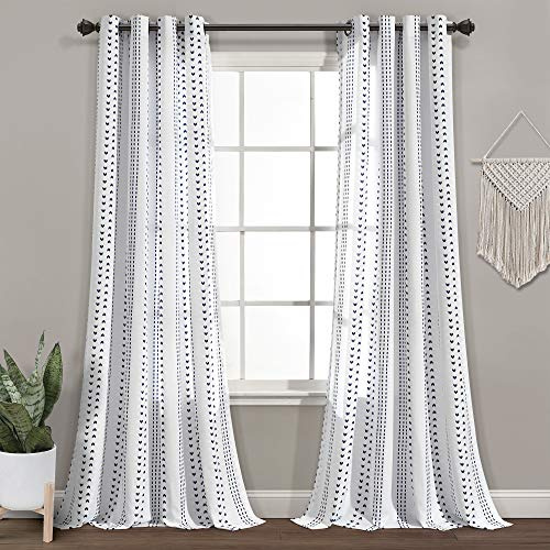 Lush Decor Hygge Stripe Fenstervorhang, 241,3 cm lang x 132,1 cm breit, Marineblau/Weiß
