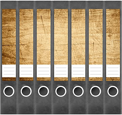 Etiketten für Ordner | Alte Holz Tischplatte | 7 Aufkleber für schmale Ordnerrücken | Selbstklebende Design Ordneretiketten Rückenschilder