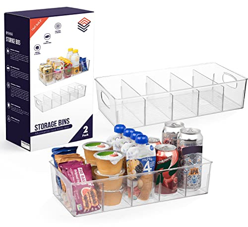ClearSpace Plastic Pantry Organization and Storage Bins with Removable Dividers – XL Perfect Kitchen / Refrigerator/ Cabinet Organizers, 2 Pack