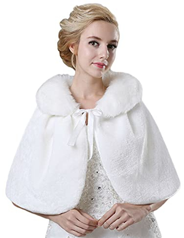 Lifup Donna Scialle Invernale Caldo Stole Pelliccia Sintetica Poncho per Matrimonio Cerimonia Sposa Damigella Bianco Taglia unica