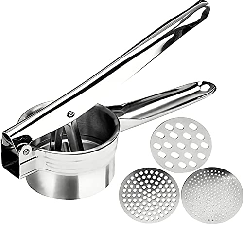 Intirilife Kartoffelpresse Spätzlepresse aus Edelstahl in Silber - 26.6 x 9.3 x 6.8 cm - Kartoffel Stampfer Presse Sieb für Obst Gemüse Spätzle Spaghettieeis
