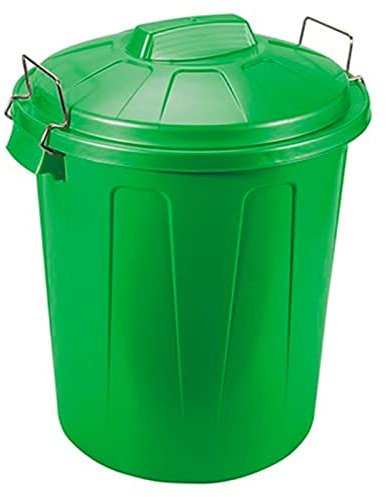 Acan Tradineur - Cubo de basura de plástico con tapa y asas metálicas, contenedor de residuos, papelera, reciclaje, industrial, fabricado en España (Verde, 51 litros)