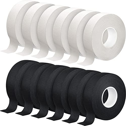 Leelosp 12 6/12 Roll Hockey Tape Each 1 Inch x 63 ft Multipurpose Bat Cloth Tape Athletic Accessories Blade and Handle Hockey Stick Accessories for Lacrosse Baseball Bat Gifts (Black White)