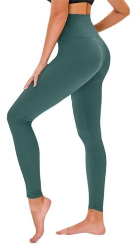 TNNZEET Leggings Sport pour Femme Taille Haute, Pantalon Yoga Femme Grandes Tailles pour Sport,Gym(Vert foncé,S-M)