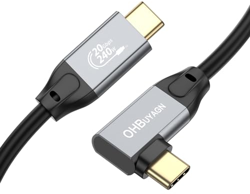 240W USB C auf USB C Kabel Winkel, 20Gbps Datenkabel 90 Grad Schnellladekabel Type C 3.2 Gen2x2 Ladekabel 4K@60Hz Video mit E-Mark Chip für iPhone 15 Pro,MacBook,Samsung Galaxy S22/21/20