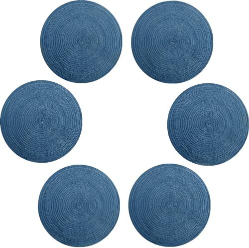 VEIZIBEE Almohadilla de Mesa Comida manteles Individuales 38cm, Lavables, Antideslizantes, Redondos, para Cocina, Mesa de Comedor, Estilo Europeo, Redondos de Tela Tejida a Mano para Interiores （Azul）