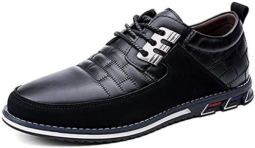 Läder Casual skor för män Körning Kontor Walking Loafers Lace Up Slip-On Business Oxford skor Moccasin Andas Lyxig Classic Svart 49 EU