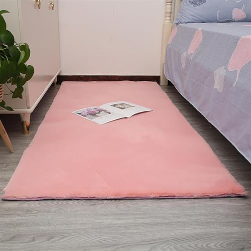 Guetto Hochflor Teppich Wohnzimmer Fellteppich Kunstfell Shaggy Flauschig Einfarbig, Wohnzimmer Schlafzimmer Kinderzimmer Flur Läufer waschbar rutschfest,Pink b,60x120 cm