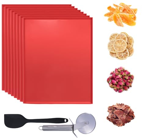8 bandejas deshidratadoras de silicona para frutas de cuero de 12 x 10 pulgadas, alfombrillas deshidratadoras antiadherentes con borde para frutas, verduras, carne, hierbas, galletas líquidas con