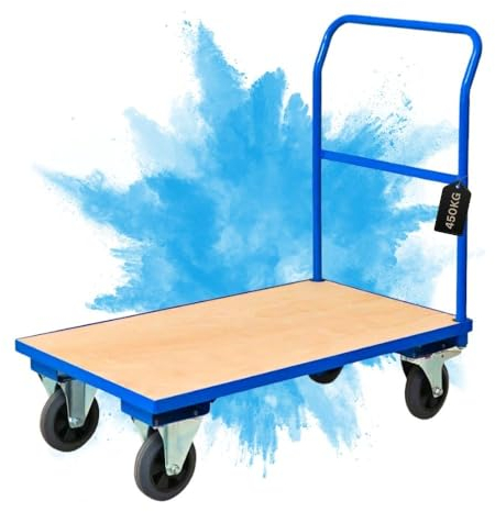 PROREGAL Transportwagen Handwagen Materialwagen | HxBxL 102x60x98cm | Traglast 450kg | Lichtblau