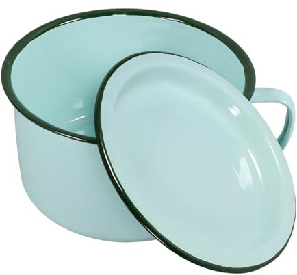 IMIKEYA Emaille Schüssel mit Henkel und Deckel - Vintage Ramen Schüssel Emailleware 1.6 L - Emaille Salatschüssel Suppenschüssel Becken - Grün