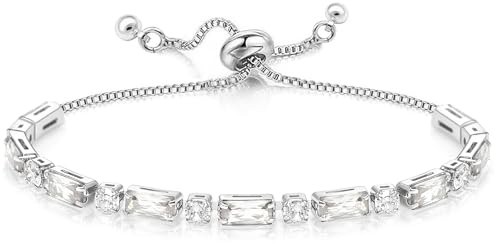 Suyi Tennis Bracelet Birthstone Bracelet with Cubic Ziconia Silver Slider Bracelet Gifts for Birthday April Birthstone Bracelet