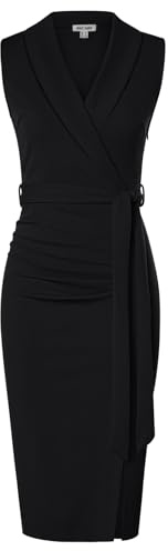 GRACE KARIN Elegant Wrap Dress with Belt - Formal Business Dress for Women - UK Size 14 - Black