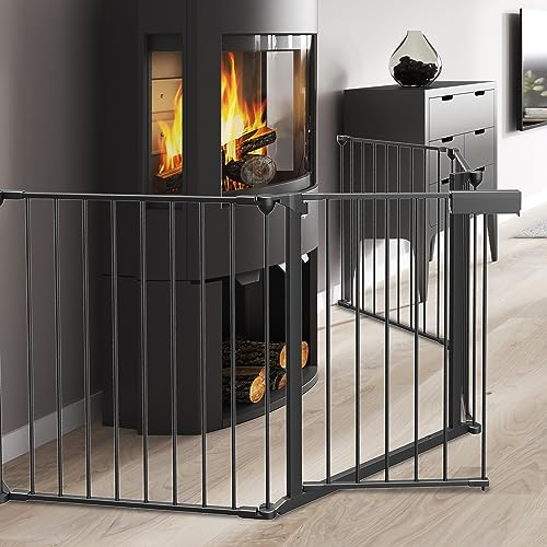 Yakimz Rejilla de protección para chimenea con puerta de metal, 310 cm, parque para perros, escaleras y bebés, incluye 10 elementos, parque plegable, color negro