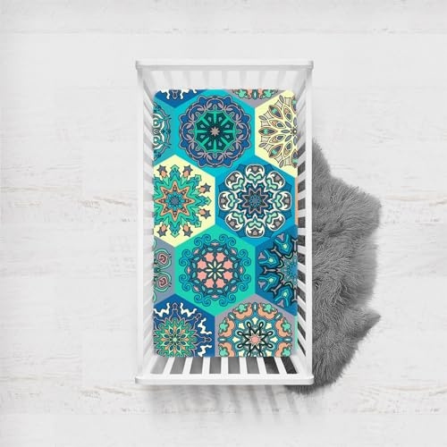 Morbuy Spannbettlaken Babybett, Böhmischer Stil Weiche Spannbettlaken Kinderbett, Spannbettlaken für Kinderbett, Stubenwagen Bezug Kinderwagen Matratzenbezug für Neugeborenes (Aqua,100x135cm)