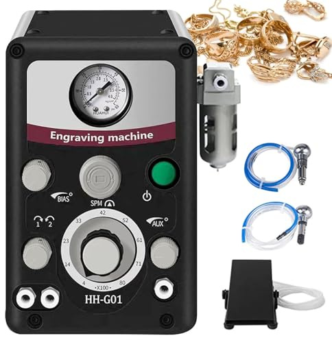 AUTUMFLATGAO Grabador Neumático De Joyería, Máquina De Grabado De Doble Cabezal De 400-8000Rpm, Grabador De Impacto Neumático, para Joyería Y Elaboración De Metales