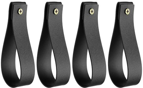 QUARKZMAN 4pz Porta Asta Tende Pelle 1 x 4.7 Pollici Cinghie Appendere Parete Staffe per Ganci per Asta Tende Ganci con Viti per Parete Bagno Cucina Camera da Letto, Nero