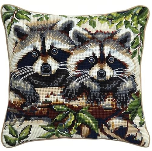 kitphoenix Knüpfkissen Set Tier Waschbär 3D Handgemachte Geschenke Knüpfteppich für Kinder und Erwachsene Knüpfset 43cm X 43cm