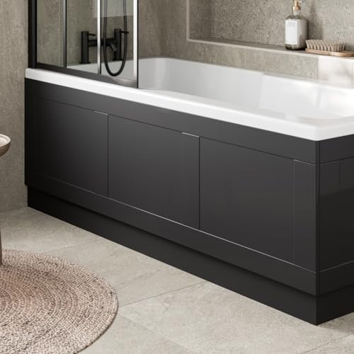 Affine® Traditional 1700 Side Front Panel MDF Bath Panel 15mm, Wooden Panels for Bathroom Baths Soaking Tubs, Adjustable Plinth, Easy to Cut, Black Gloss