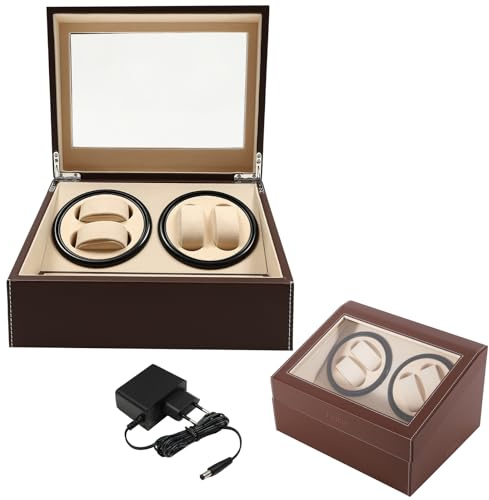 RUETERY Automatik Uhrenbeweger Box, Multifunktional Uhrenbeweger, 4+6 Fächer Uhrenbox, Watch Winder, Bidirektionale Drehung, Geräuscharmer Reinkupfermotor, für Mechanische Uhren, Schmuck, Braun