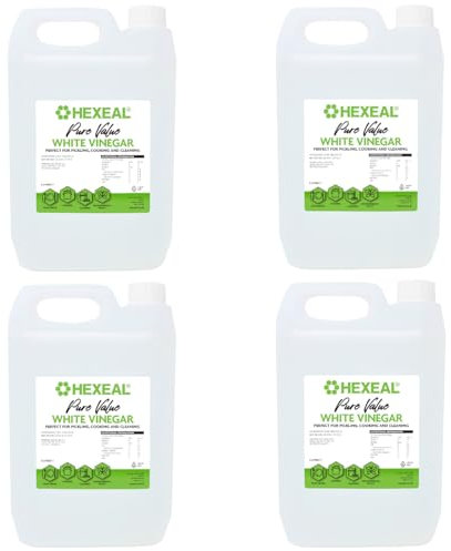 Hexeal Pure Value White Vinegar 20L – 4 x 5L Bottle of Food Grade White Vinegar for Cooking, Cleaning, Pickling & Baking – Cleans Surfaces & Deodorises & Removes Grime