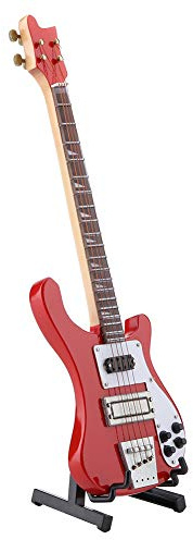 SUNGOOYUE Röd miniatyr basgitarr replika med stativ och fodral Musikinstrument Modell Set Julklapp