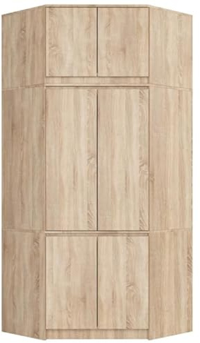 BDW Schlafzimmer Eckschrank mit Verlängerung - Elegant und funktionell - Großes Fassungsvermögen - Vielseitiger Stil - Einfache Montage - 100 cm - 6 Türen, 9 Einlegeböden - Eiche Sonoma